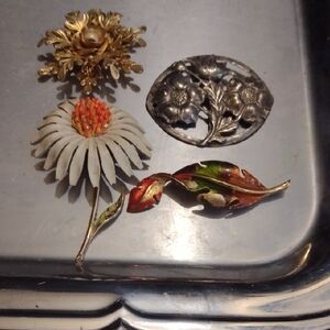 Floral Brooch Set - Gold, Silver, Multicolor